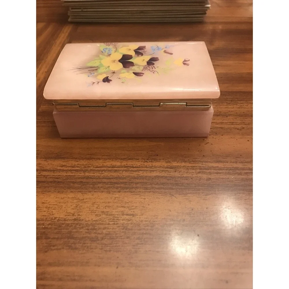 Vintage Pink Floral Pansy's Marble Trinket Jewelry‎ Box